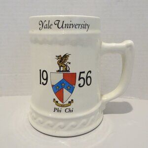 Yale University 1956 Phi Chi Crest Tankard Mug 6" Tall 6" Wide Vintage Stein